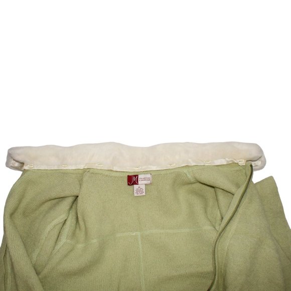 JM Collection Green 100% Wool Full Zip Sweater Jacket Removable Faux Fur Collar - Picture 6 of 8